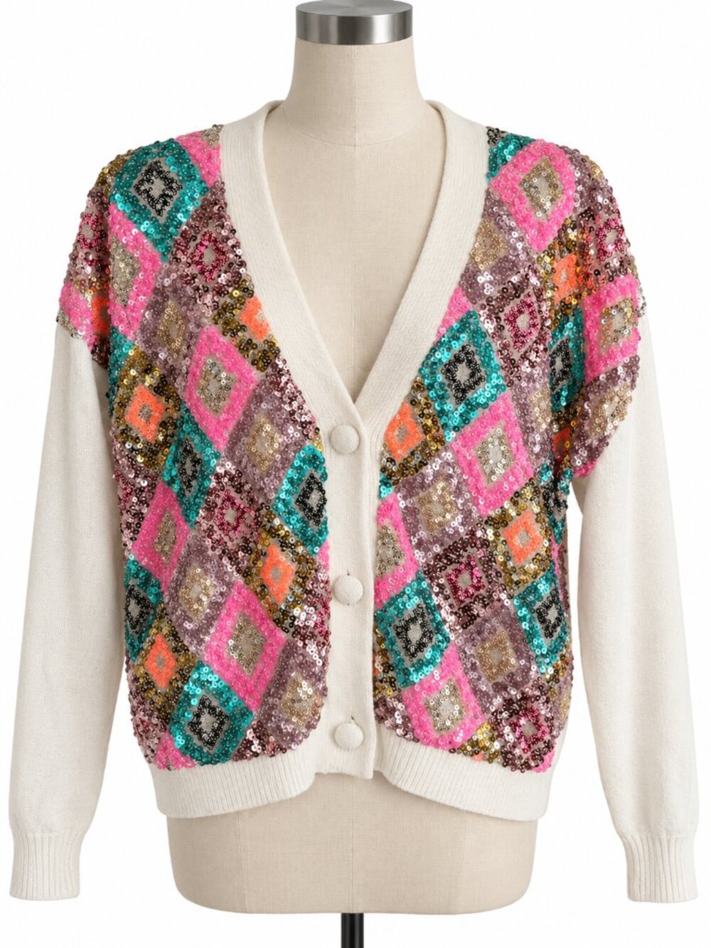 Easy Clothes French Brand Sequin Geometric Cardigan Sweater Size S/M